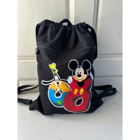 Disneyland Resort 2008 Mickey Mouse Goofy Drawstring Cinch Canvas Backpack - Picture 2 of 10